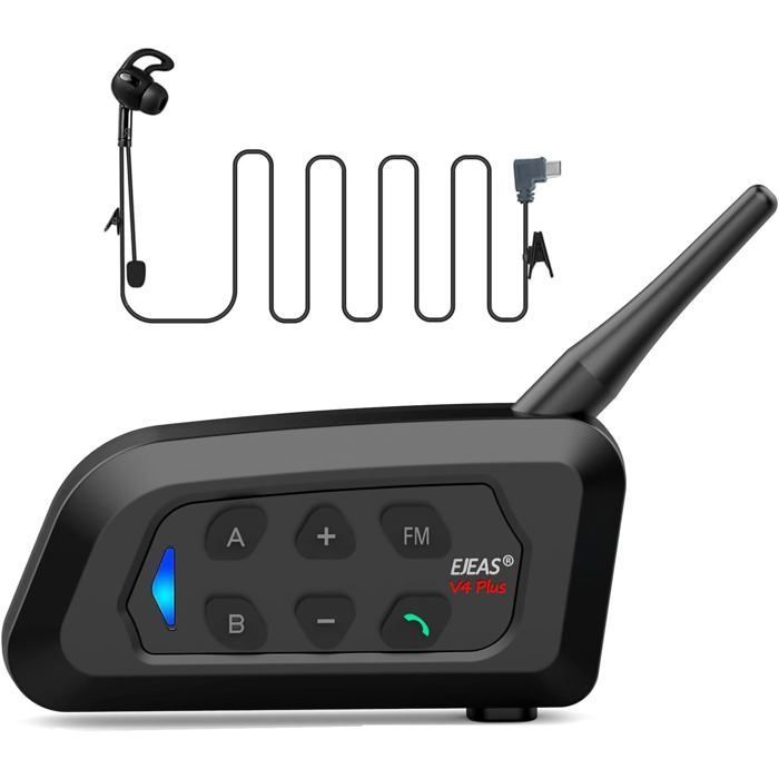 Intercomunicador Bluetooth V4 Plus para motos, 1500 m, comunicación para 4 motos motard, arbitras, esquís y quads.