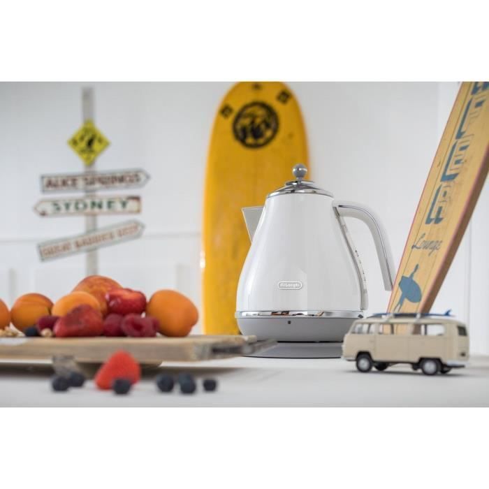 Hervidor DELONGHI ICONA CAPITALS - 1,7 L - Acero inoxidable - Base extraíble y giratoria 360° - Filtro antical - Blanco