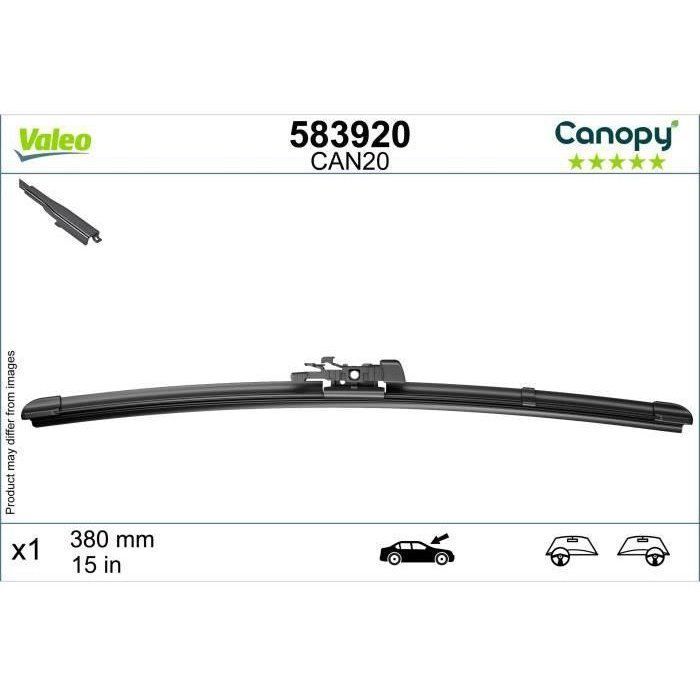 VALEO CANOPY - CAN20 - Escobilla limpiaparabrisas plana fabricada con materiales naturales y reciclados - Delantera - Longitud: 380 mm (1 hoja)