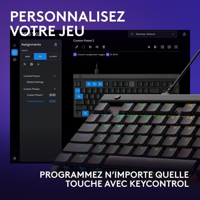 Clavier gamer - Filaire - Logitech G - G515 TKL - AZERTY - Mécanique - RGB - Noir