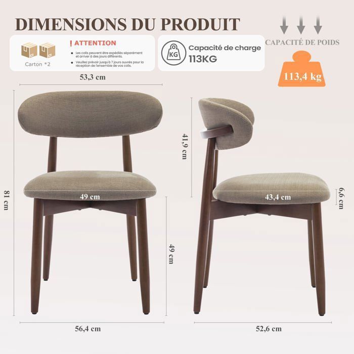 Conjunto de 4 cadeiras robustas e elegantes em estilo nórdico minimalista, ideais para sala de jantar e cozinha - Camelo