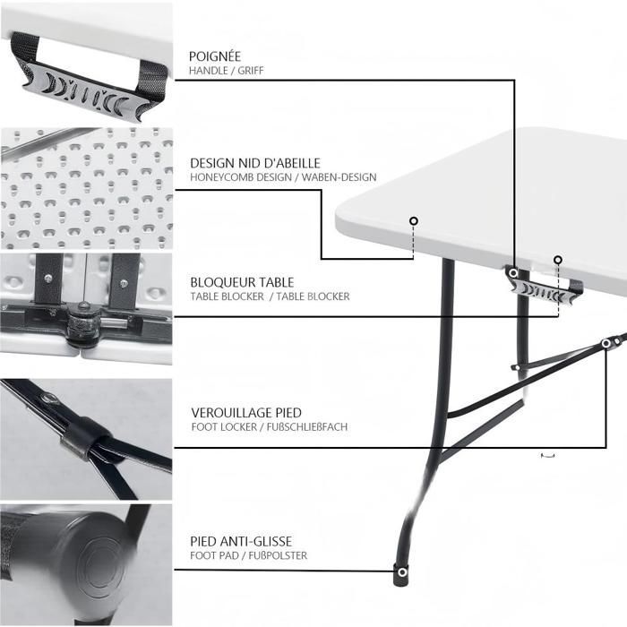 Mesa plegable - Mesa de buffet plegable para 8 personas, mesa portátil para fiestas en jardín/patio/balcón/camping