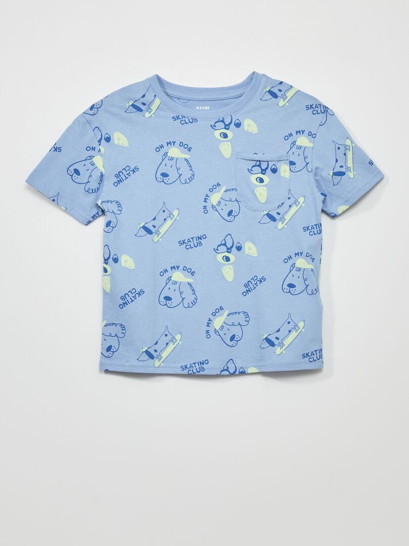 Bedrukt T-shirt met borstzak - BLAUW