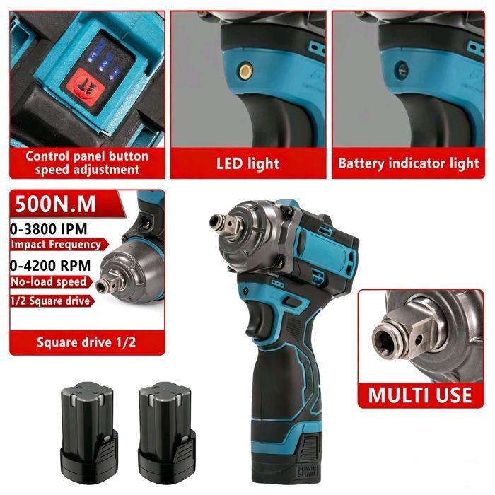 Avvitatore a impulsi senza fili da 500 Nm - Dotato di 2 batterie e caricabatterie rapido - 4200 giri/min/3800 ipm - 5 impostazioni di velocità - Avvitatore a impulsi