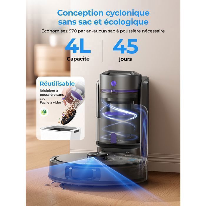 Laresar L30 Aspirateur Robot Laveur 10,000Pa avec Station sans Sac Vidage Automatique, Navigation LiDAR, Connecté APP/Alexa