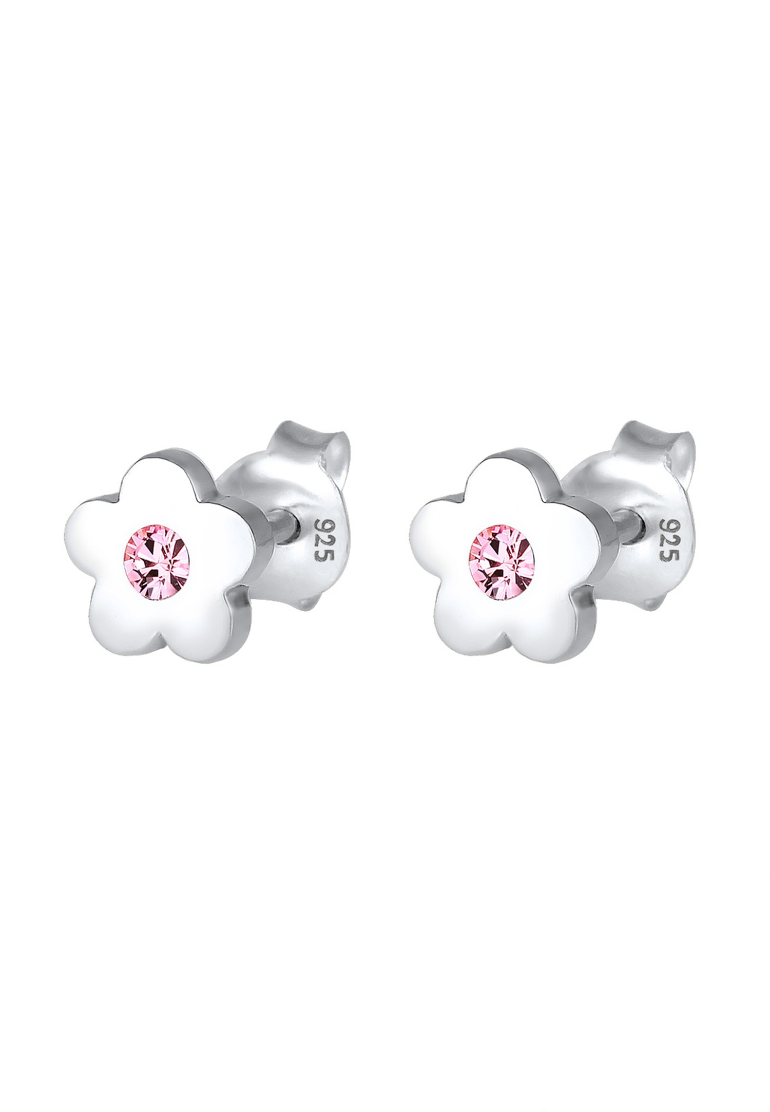 Elli Enfants Clous d'oreilles Fleur Symbole avec Cristal rose en Argent Sterling 925