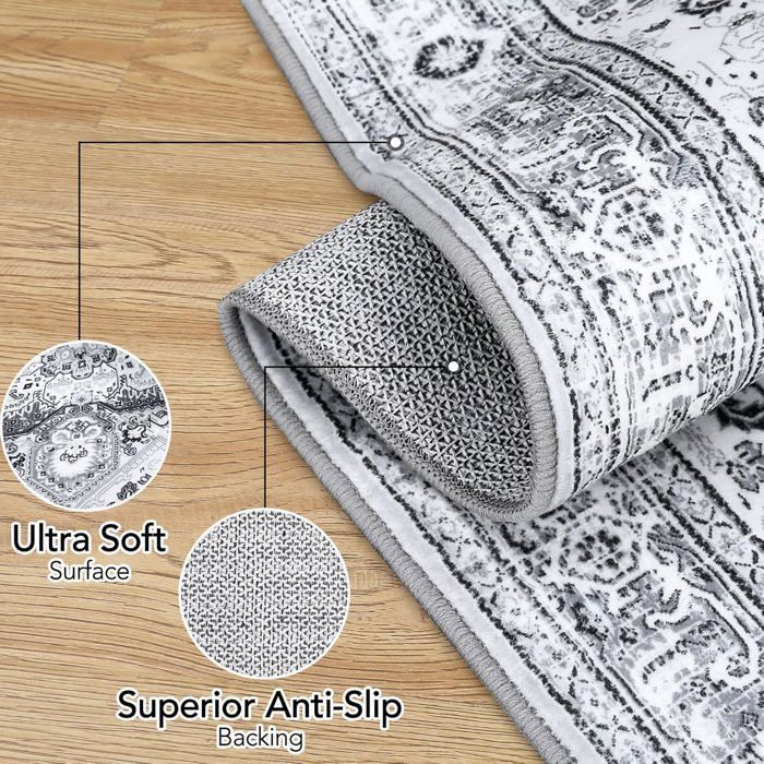 Scandinavian-style rug, 200x290 cm, printed, for bedroom, living room, kitchen, Grey