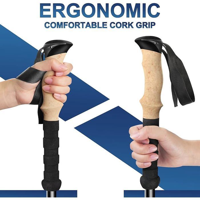 Bastones telescópicos de aluminio, bastones ultraligeros ajustables para marcha nórdica para mujer, senderismo y trekking, color negro.