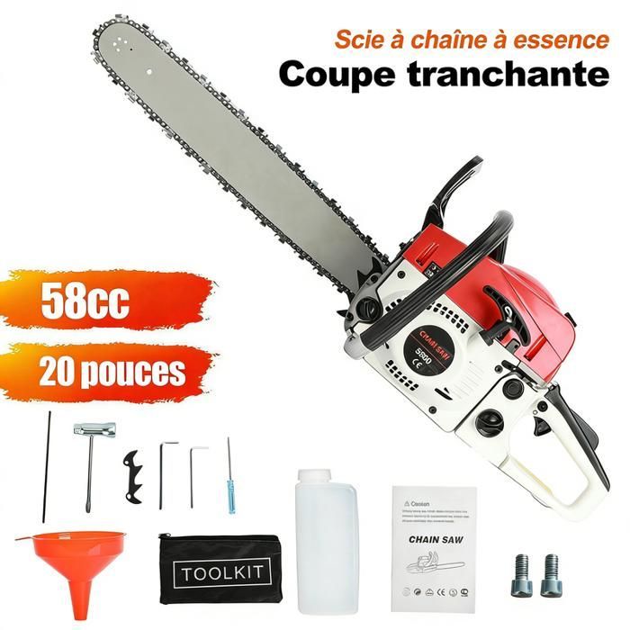 Motosega professionale a benzina da 58 cc – FIANAO – Barra guida da 20”, 13.000 giri/min, serbatoio carburante da 550 ml, catena di sicurezza