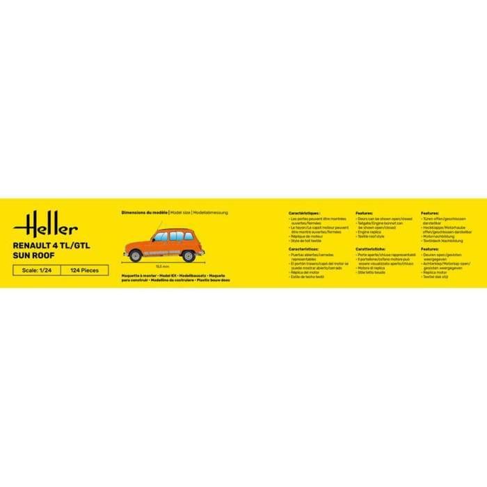 Maquette Voiture - HELLER - Renault 4 Tl/gtl Sun Roof - Échelle 1:24 - Vintage - Mixte