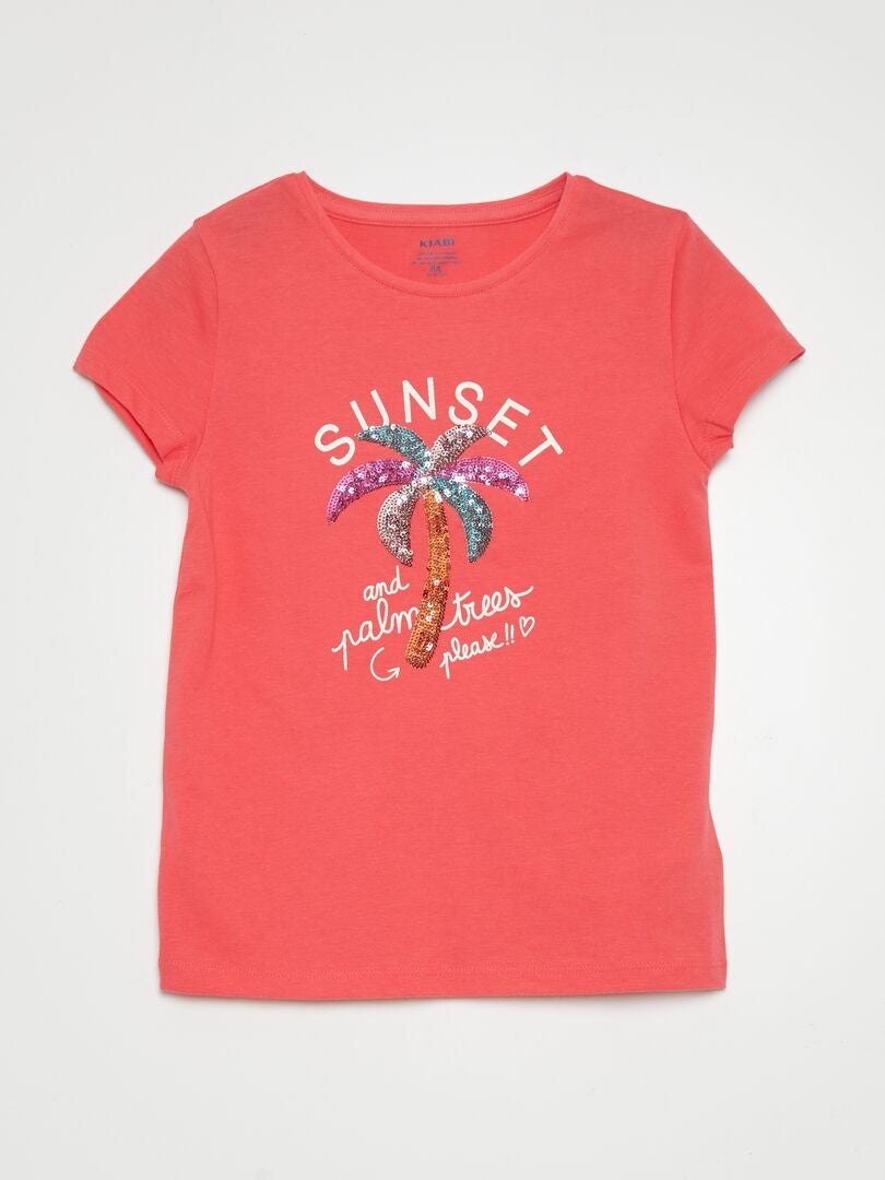 Camiseta de algodón de cuello redondo - ROSA