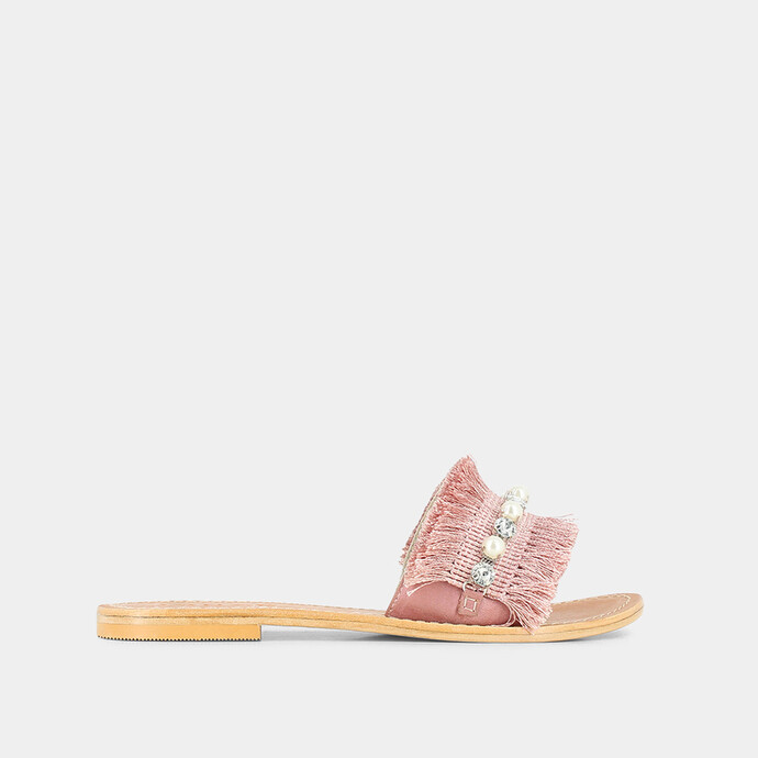 Mules roses  à franges et perles