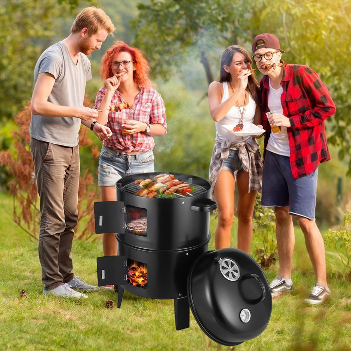 Fumoir 3 en 1 Professionnel & Familial - Barbecue, Gril et Fumoir  - Fumeuse à Viande avec Thermostat - pour réunion