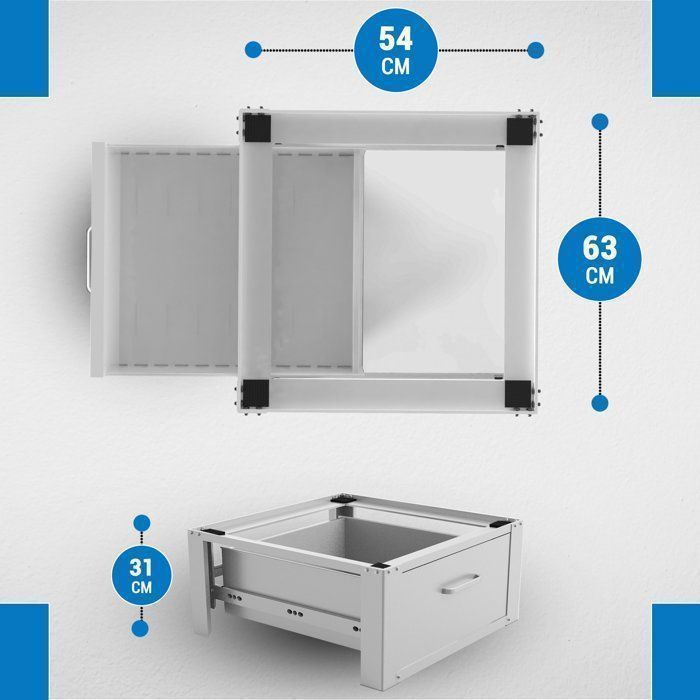Vonia Socle pour Machine à Laver avec Tiroir Coulissant - Support Standard pour Lave-Linge - Blanc