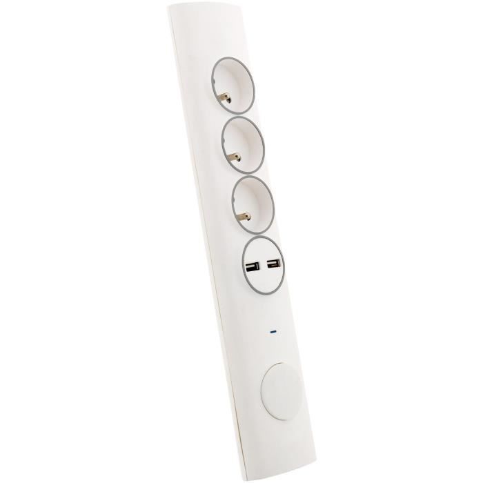 Multiprise d'angle 3P 16A + 1P 16A latérale + 2 USB parafoudre à câbler - Blanc - Otio