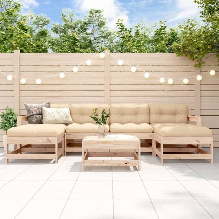 vidaXL Salon de Jardin 7 pcs, Canapés avec Repose-pied, Ensemble de Meubles avec Table Basse Patio Terrasse, Rustique, Bois 3186375