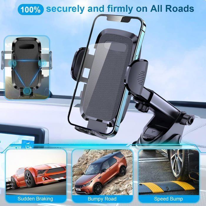 Support Telephone Voiture,Universel Tableau de Bord Porte Telephone Voiture,Rotation 360°Réglable Support avec Super Ventouse(Noir)