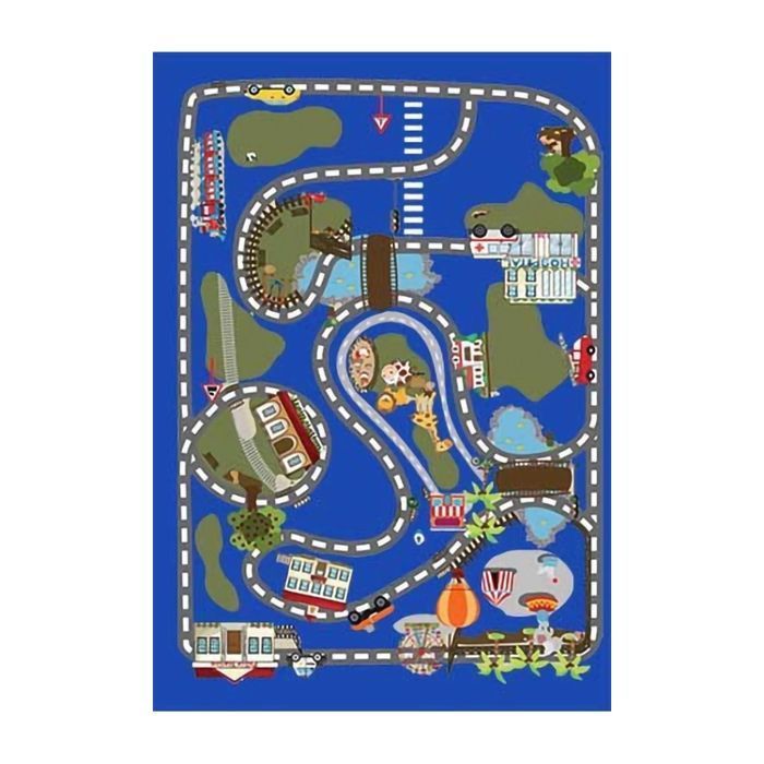 Tapis - DOT - Circuit de Voiture - Bleu - 120x160 cm - Antidérapant - Lavable en machine