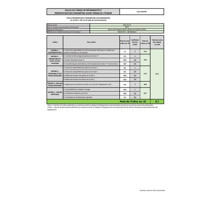 Lavastoviglie Beko da 60 cm, 14 coperti, 44 dB - BDFN26431S