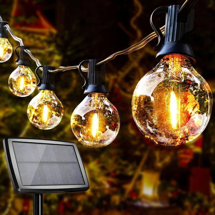 Guirnalda de luces solares para exteriores, 10+1 bombillas LED G40, resistente al agua IP44, con 4 modos.