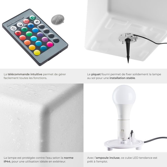 Iluminación - TECTAKE - Lámpara cúbica con bombilla LED LUMINOUS CUBE y mando a distancia de 12 W - Blanca - Dimensiones: 43 x 43 x 43 cm