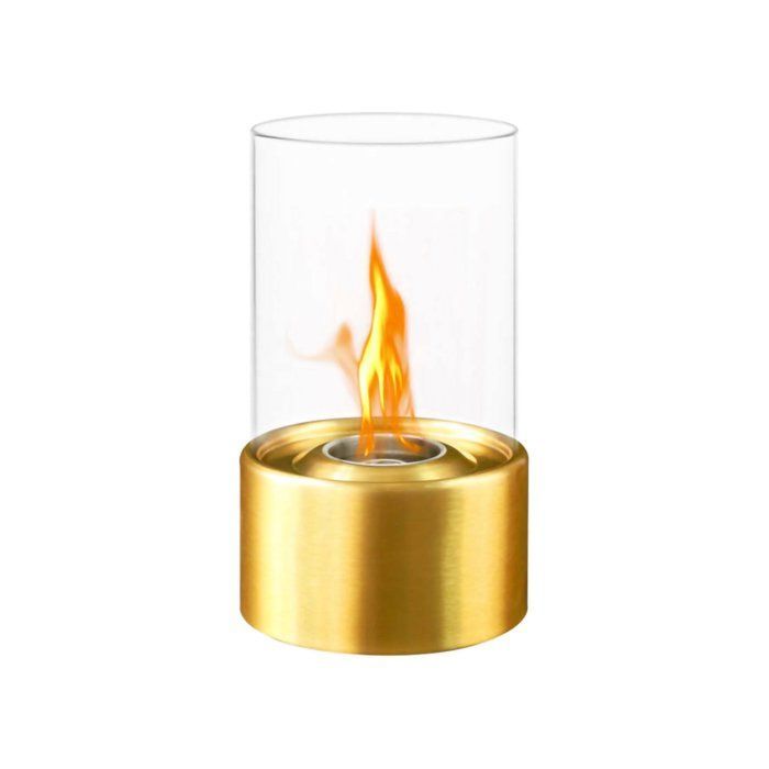 Chimenea de bioetanol Taipei Dmora, de metal chapado en oro, 16x16x29 cm de alto.