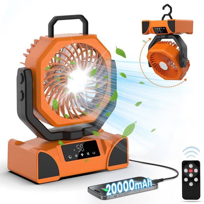 20000 mAh Rechargeable USB Table Fan - Powerful, Portable, Quiet with LED, Timer - Outdoor, Office