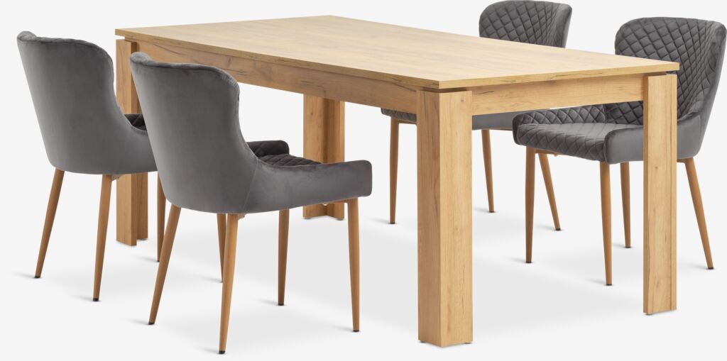 LINTRUP PEBRINGE LINTRUP L190/280 dubový stôl 4 stoličky PEBRINGE šedý zamat