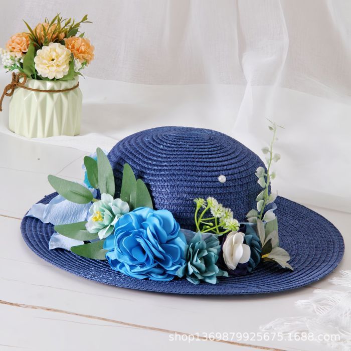 Sombrero para niña - FUNMOON - Conjunto de dos piezas - Estampado floral - Paja - Blanco