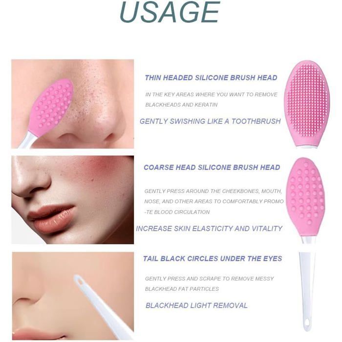 Cepillo exfoliante facial de silicona de doble cara - 4 piezas para eliminar puntos negros en nariz y labios - Eliminación de impurezas