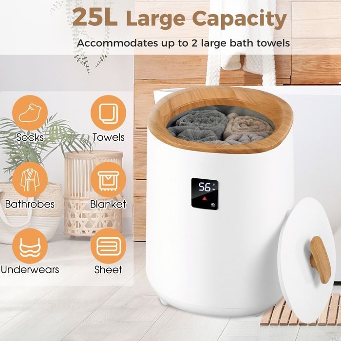 LIFEZEAL 18L Sèche-serviettes électrique pour salle de bain,128 °C seau chauffe-serviettes électrique avec indicateur de sécurité