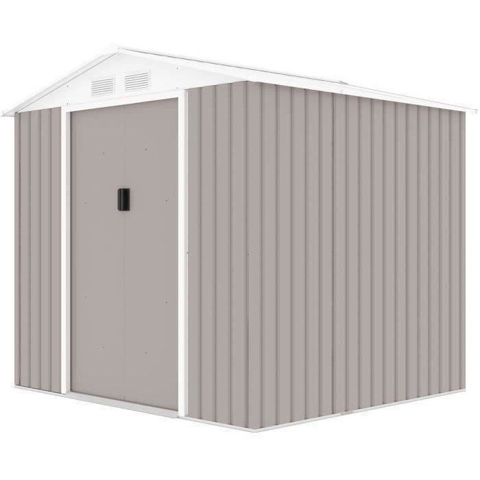 Abri de jardin en métal 4,07 m² - 213 x 191 x 195 cm - MARS -Kit d'ancrage inclus, 2 portes coulissantes - Taupe