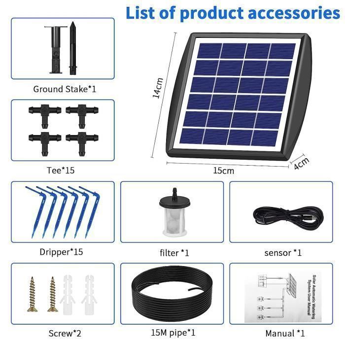 KENLUMO Solar Powered Automatic Drip Irrigation Kit - 15m Hose for Garden