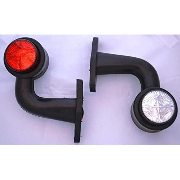 2 luces de posición traseras laterales en forma de codo, blancas y rojas, para remolque, camión, autocaravana, chasis de caravana, 24 V.