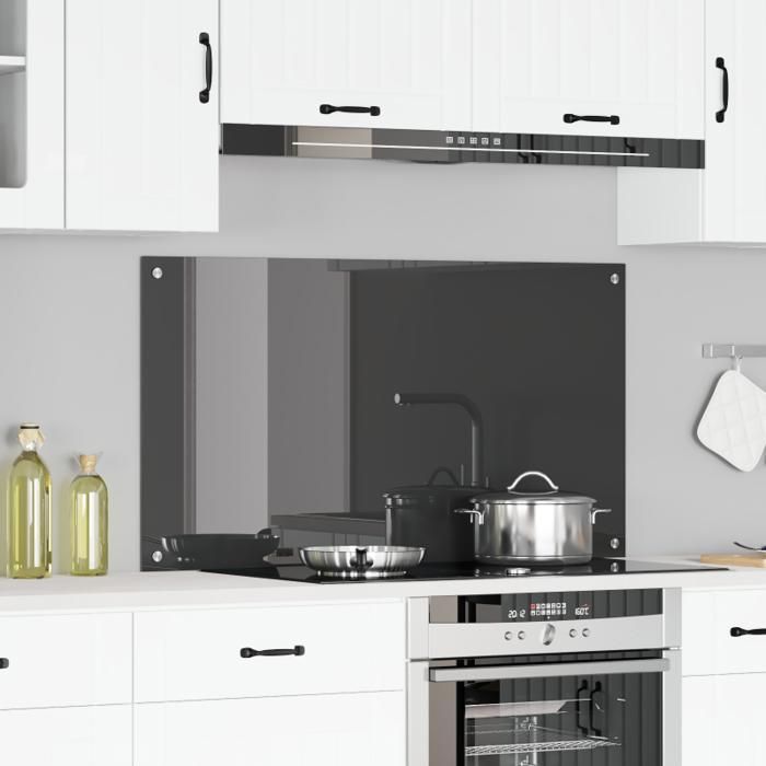 Panel antisalpicaduras de cocina - 110 x 60 cm - Cristal templado - Gris oscuro - Acabado mate