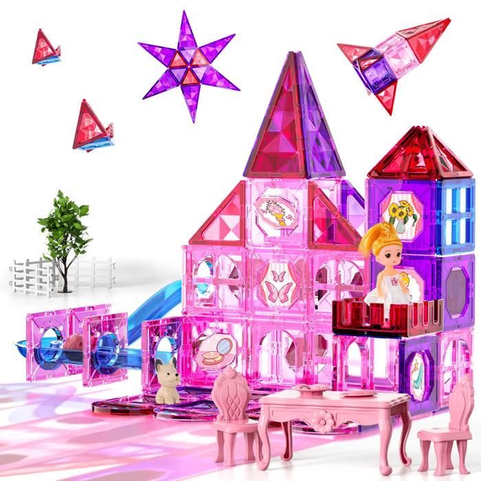 Tuiles Magnétiques -KUKUFUN-111 pièces -Stimuler et développer les capacités manuelles et la créativité des enfants-STEM 3-8ans