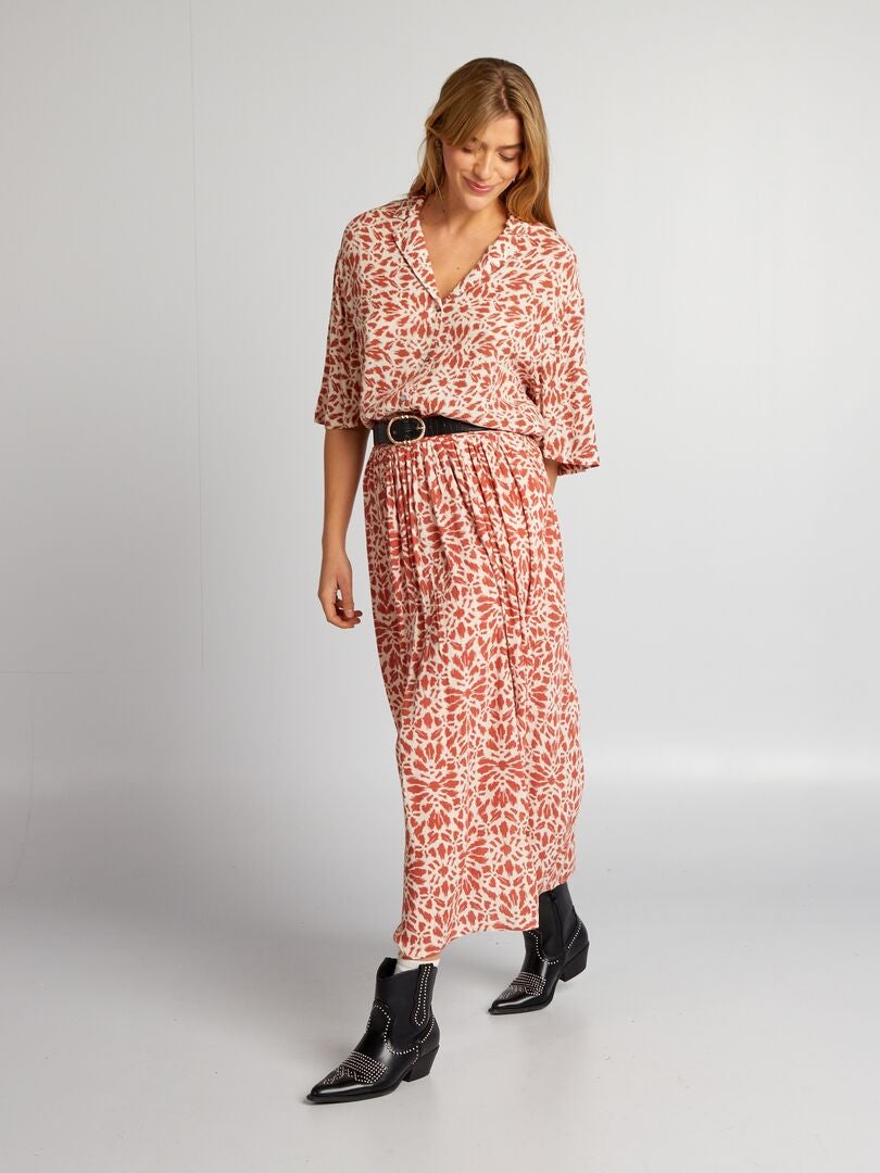 Midi-rok van gebreide stof met crêpe-effect - ROOD