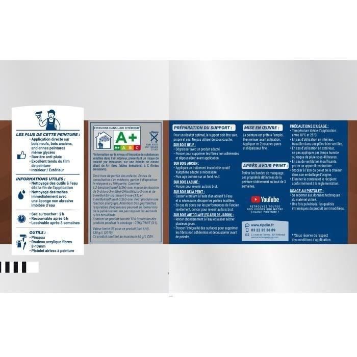 RIPOLIN Peinture Bois Satin Haute Protection 10 ans qui Protège et Magnifie vos Bois - Noir
