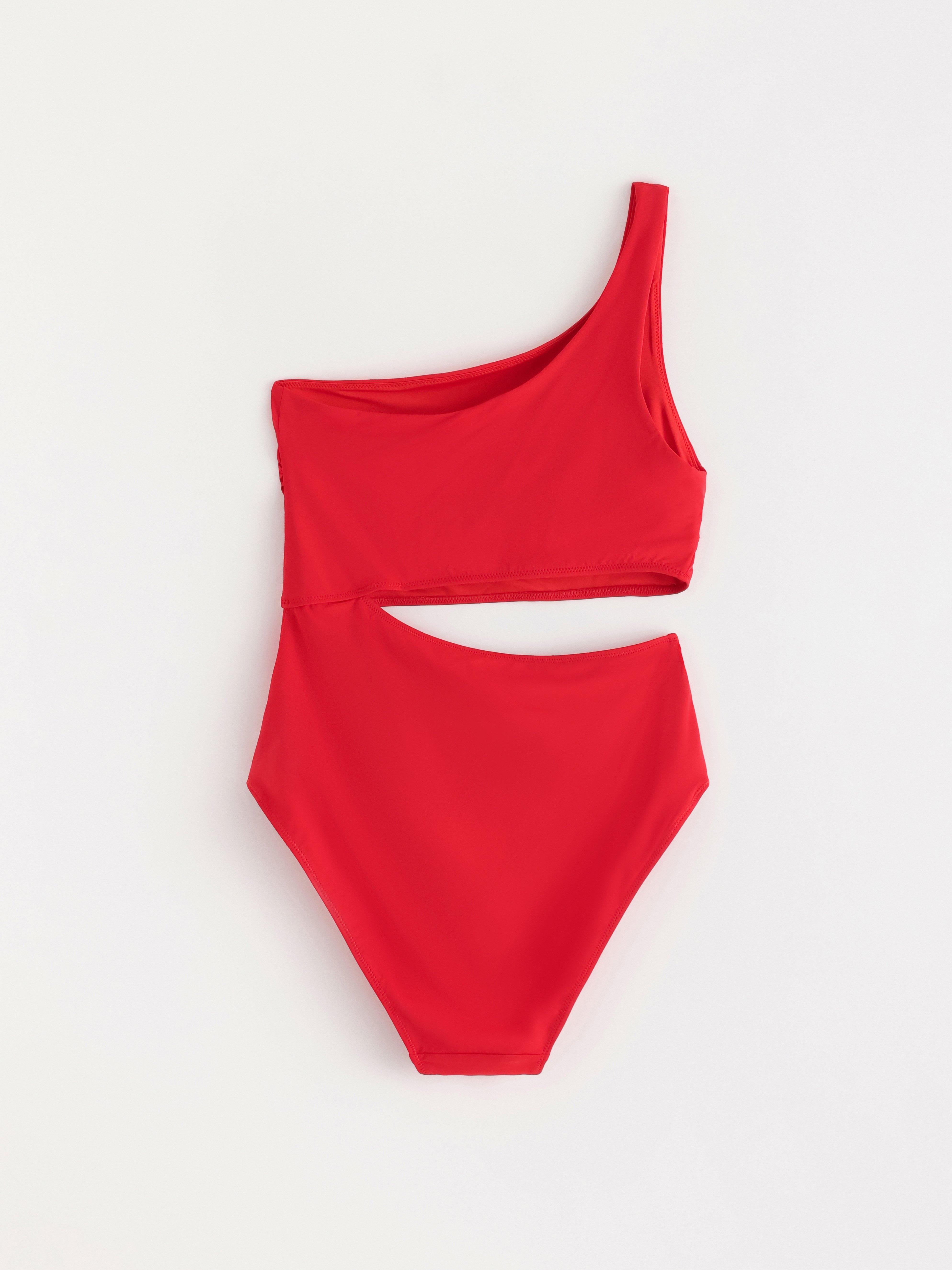 Traje de baño de un solo hombro rojo