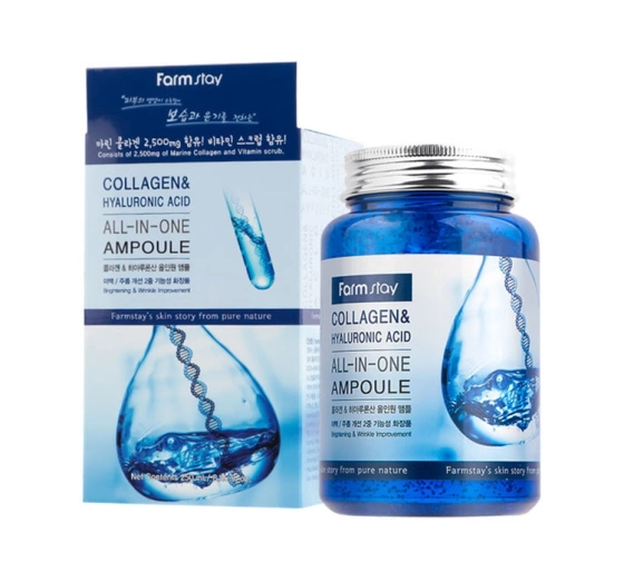 Farmstay Collagen&Hyaluronic Acid serum ampułka do twarzy z kwasem hialuronowym i kolagenem 250 ml