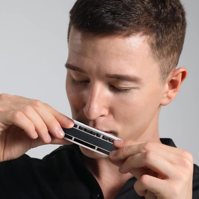 Professionele chromatische mondharmonica - GESTEMPELD - 10 gaten - 40 tonen - C-toonaard - Fosforbrons