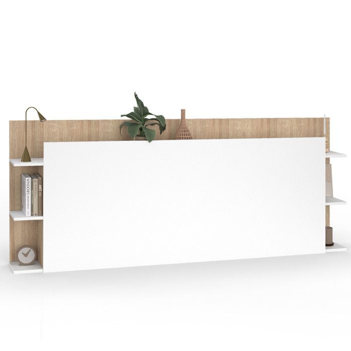 IDMARKET Tête de lit sur pied CIRI pour lit 140 et 160 cm avec rangements blanc et bois