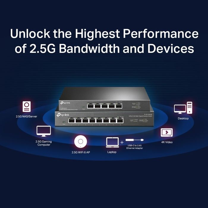 Switch TP-LINK TL-SG105-M2 a 5 porte Gigabit da 2,5 GHz - Silenzioso e senza ventola