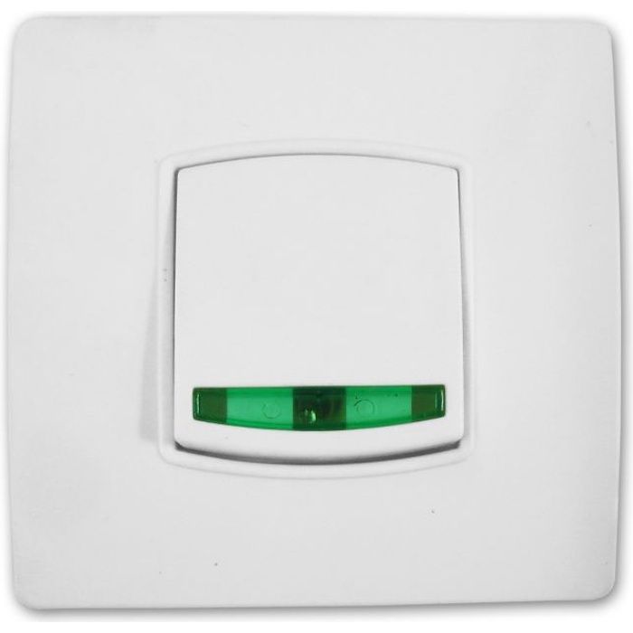 Interruttore a due vie illuminato bianco Diwone con viti e ganci per il montaggio.