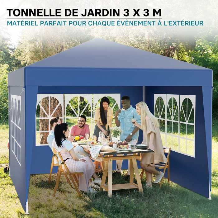 Pavilhão Wiltec 3 x 3 m na cor azul com proteção UV 50+, gazebo de jardim com laterais removíveis, tenda para festas com janelas para
