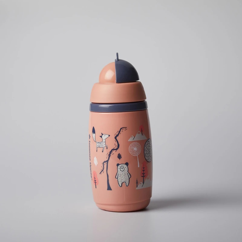 Tommee Tippee Superstar termoizoliacinis šiaudelis rožinis puodelis su šiaudeliu