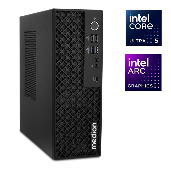 MEDION Picoworx T80 III Mini PC (Slim, Core Ultra 5 228V, 32GB DDR5 RAM, 1 TB SSD, ARC 130V, USB Type C, WLAN, HDMI 2.0, Gigabit LA…