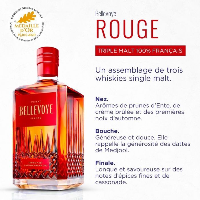BELLEVOYE - ROSSO - Whisky - Triple Malt - Origine: Francia - 43% di alcol - bottiglia da 70 cl
