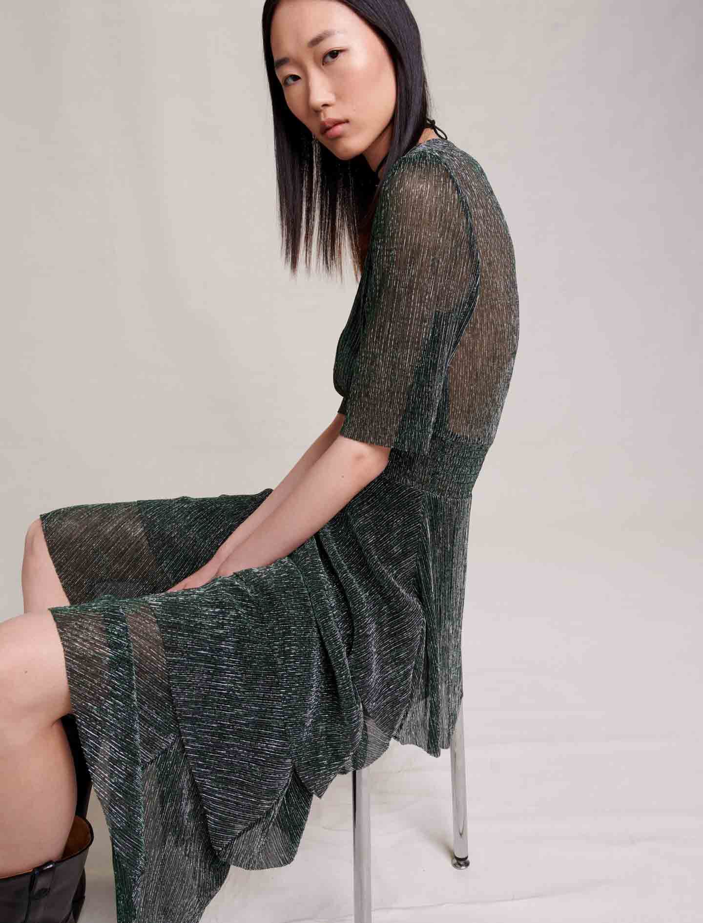 Rochie completă din lamé-Vert foncé
