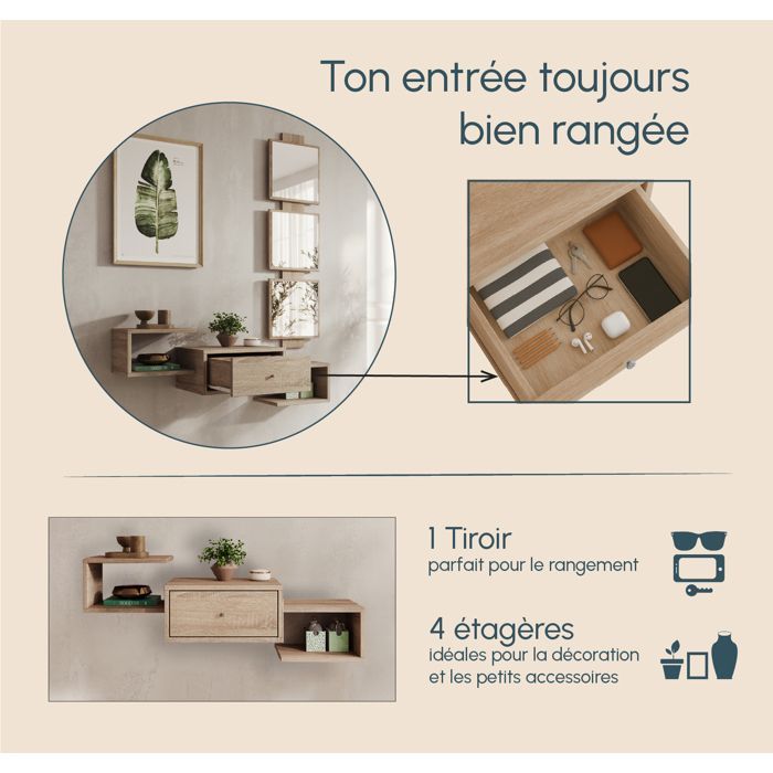 Entryway Furniture | 1 Drawer with Mirror | Entryway Console | Sonoma Finish | W 99.5 x D 22 x H 145 cm | Neo Model